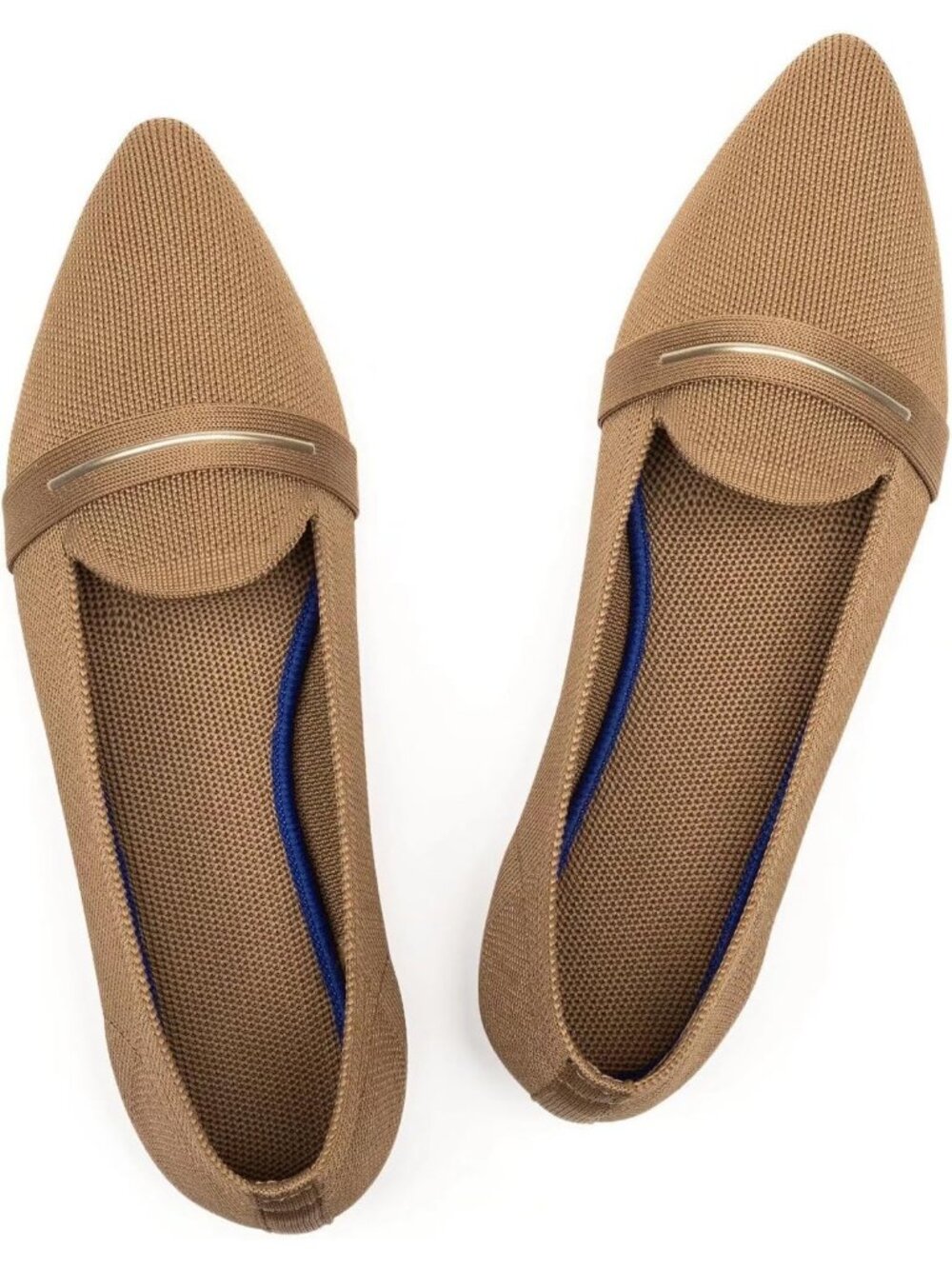 Frank Mully Women's Brown Rubber Knit Pointy Toe Slip On Loafers Classic Flats